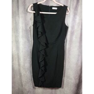 Calvin Klein Womens Black Ruffle Front Sheath Dress Sleeveless Size 10